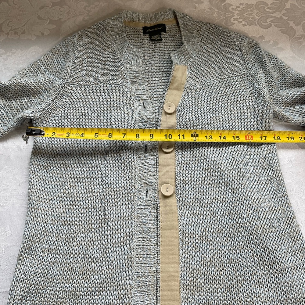 Eddie Bauer Linen Blend Cardigan Oatmeal Beige 3/4 Sleeve Knit Size Small - Picture 4 of 8